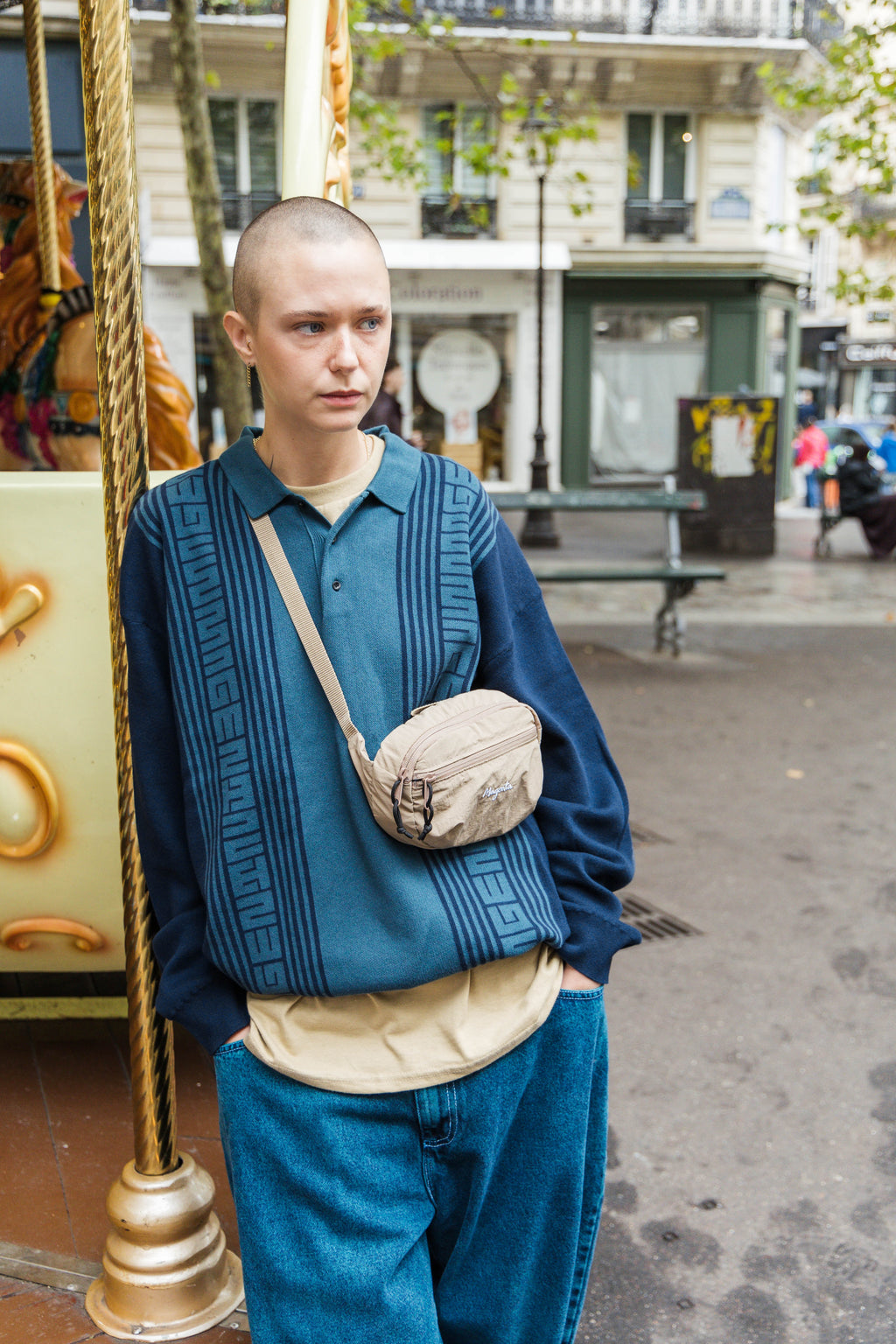 MAGENTA // KNIT LS POLO // DARK NAVY