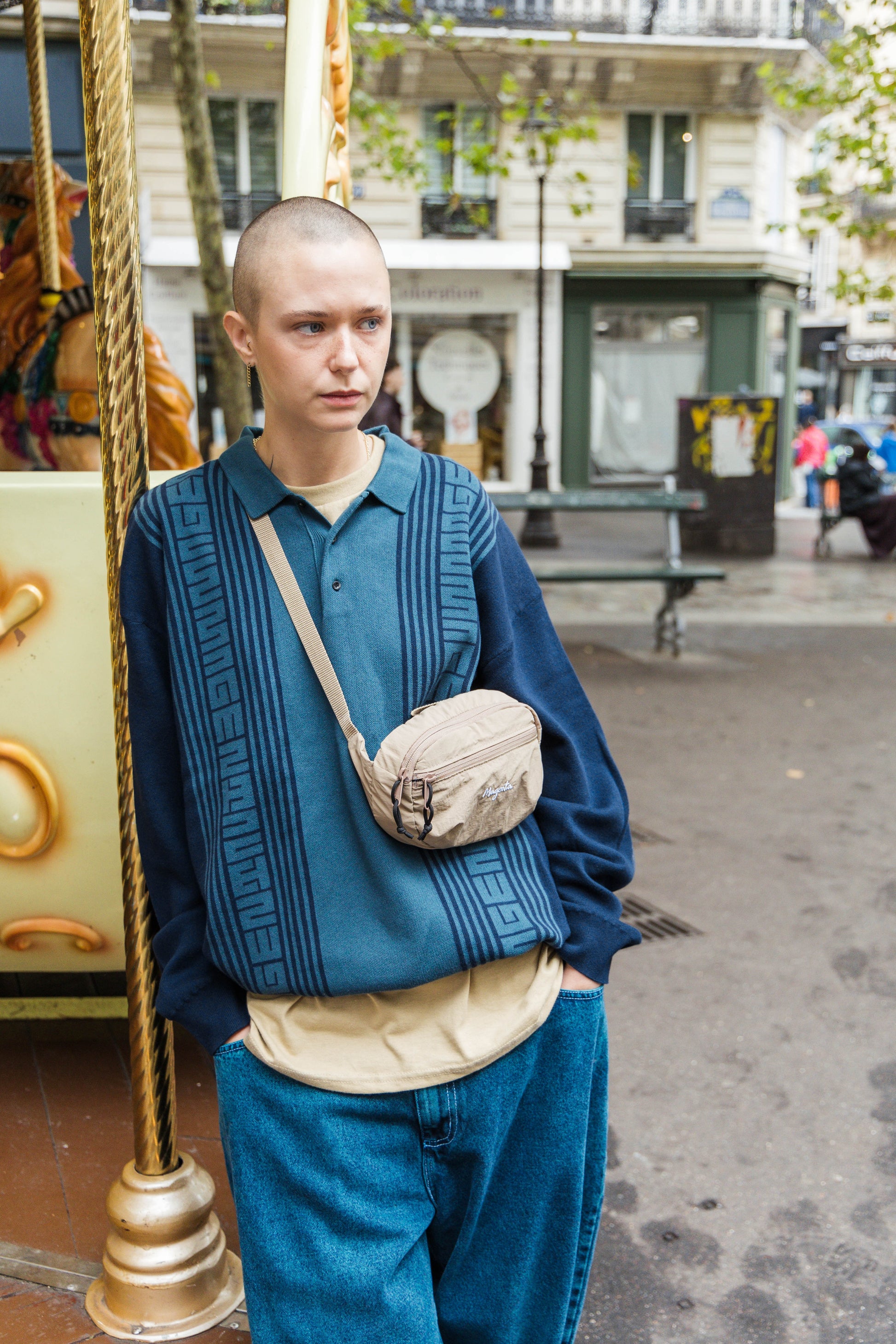 MAGENTA // KNIT LS POLO // DARK NAVY