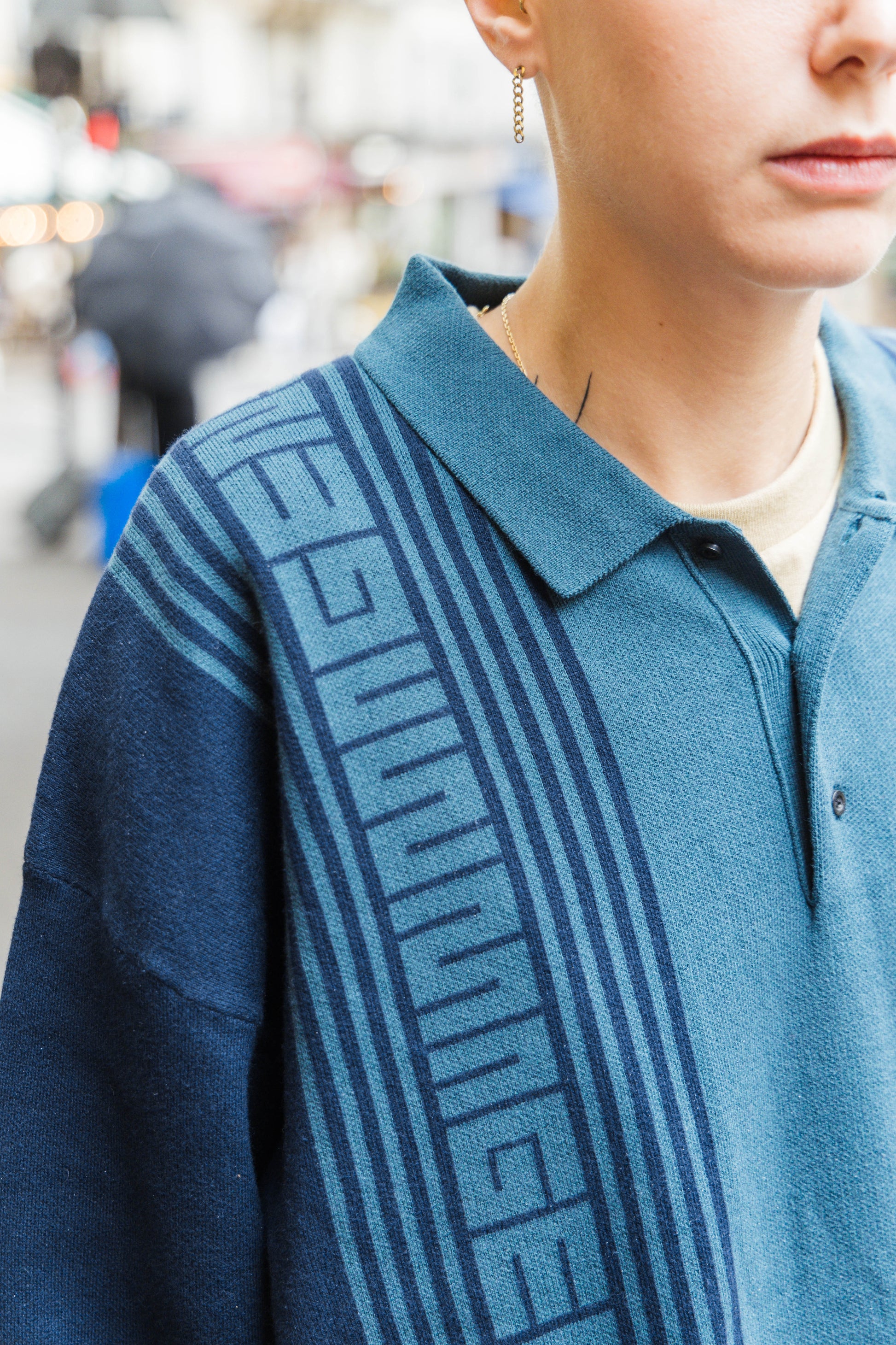 MAGENTA // KNIT LS POLO // DARK NAVY