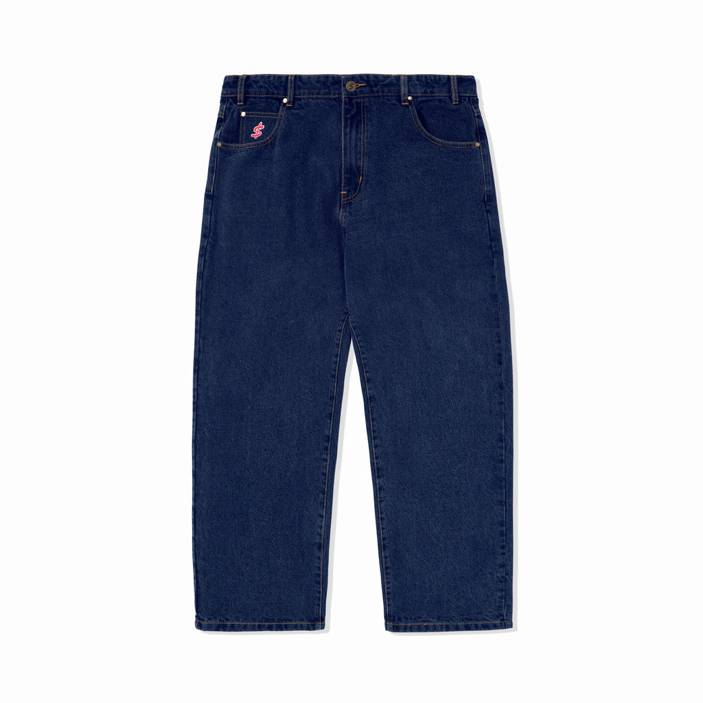 CASH ONLY // LOGO BAGGY DENIM JEANS // RAW INDIGO