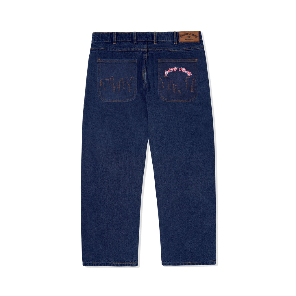 CASH ONLY // LOGO BAGGY DENIM JEANS // RAW INDIGO