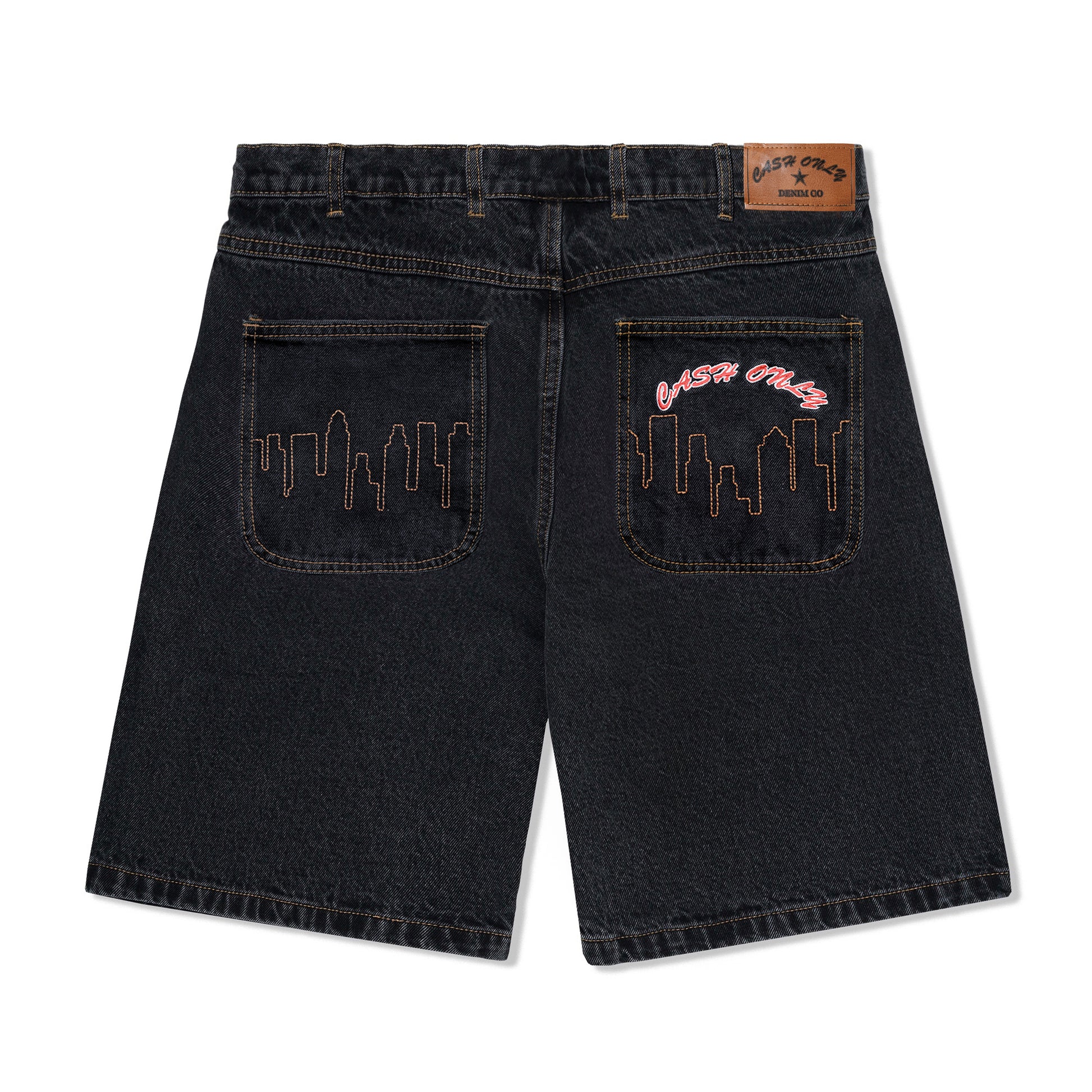 CASH ONLY // LOGO DENIM SHORTS // WASHED BLACK