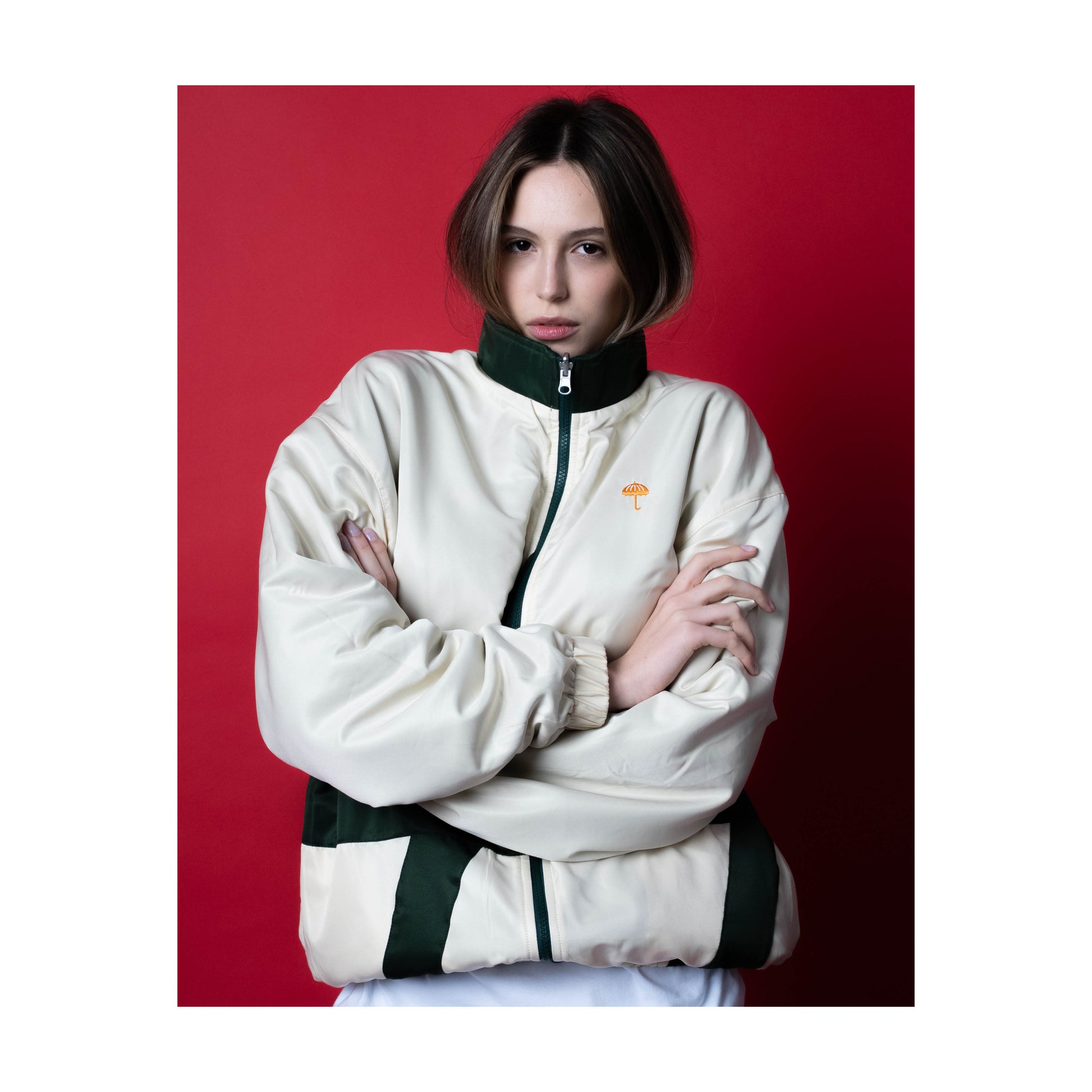 HELAS // REVERSO FLEECE SPORT JACKET // OFF WHITE GREEN