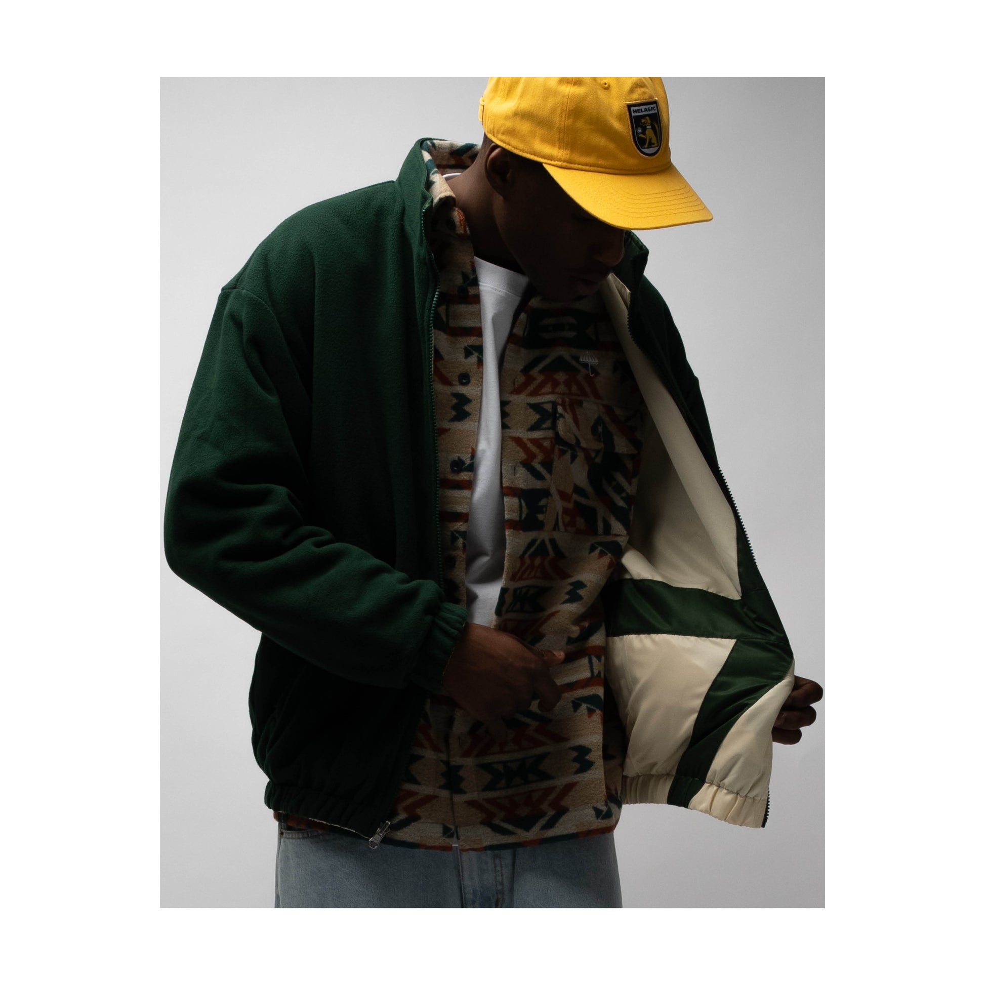 HELAS // REVERSO FLEECE SPORT JACKET // OFF WHITE GREEN