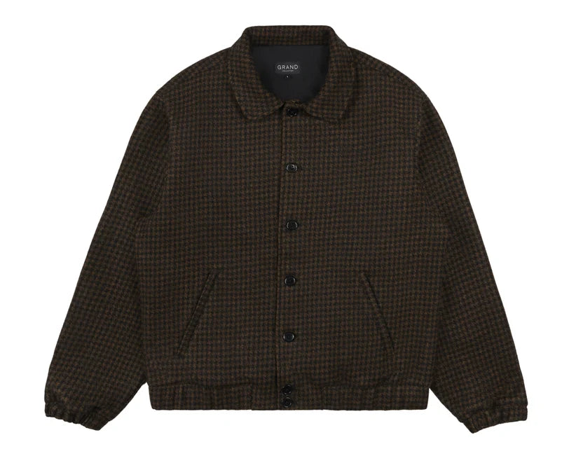 GRAND WOOL HOUNDSTOOTH BLOUSON JACKET ESPRESSO/BLACK