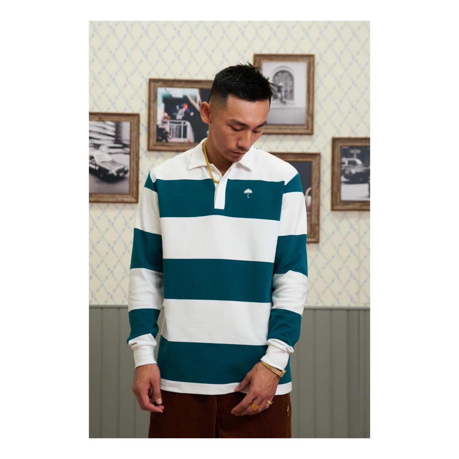 HELAS // YARD LS POLO // WHITE GREEN